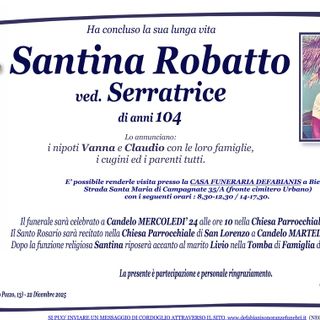 Santina Robatto, ved. Serratrice