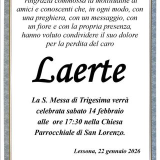 Laerte Cavasin, ringraziamento