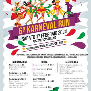Karneval Run, festa e sport nel cuore del Biella: a febbraio la 6a edizione.