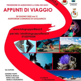 Stasera  a Gaglianico  "Appunti di Viaggio" con Fotogruppo Riflessi - Foto pagina Facebook Fotogruppo Riflessi