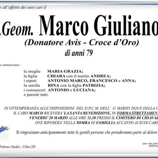 Geom. Marco Giuliano (Donatore Avis - Croce d'Oro)
