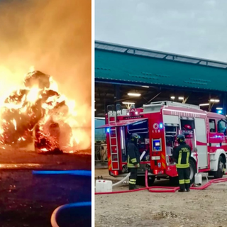 Rotoballe a fuoco: maxi-intervento a Cerrione, l'intervento è ancora in corso.