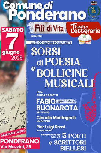 Ponderano: Sorsi di poesia e bollicine musicali con Fabio Buonarota