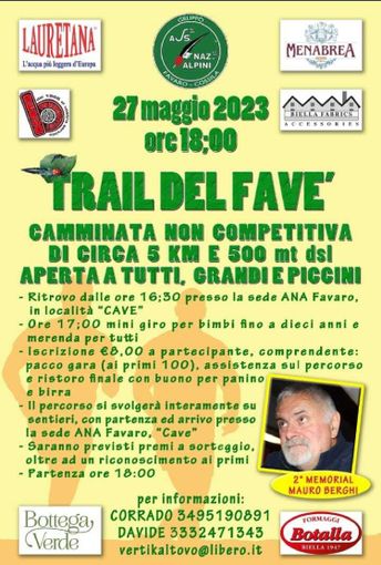 Trail del Favè, in calendario sabato 27 maggio Trail del Favè, in calendario sabato 27 maggio
