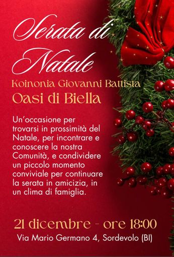 Oasi di Biella, incontro a Sordevolo per la serata di Natale