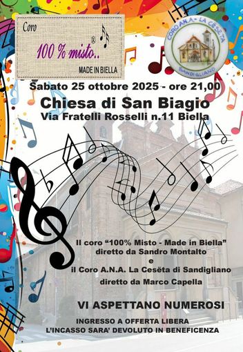 A San Biagio a Biella un concerto benefico con il Coro 100% Misto e il Coro ANA La Cesëta