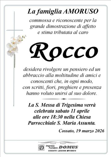 Rocco Amoruso, ringraziamento
