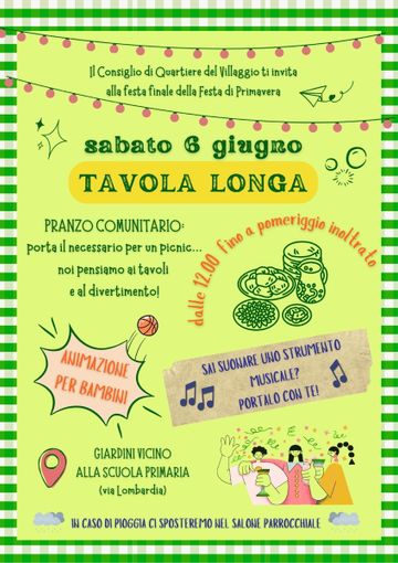 Al Villaggio arriva la “Tavola Longa”: pranzo comunitario, musica e giochi per tutti