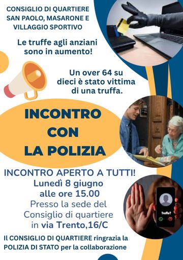 Biella San Paolo, un incontro con la Polizia di Stato per parlare di truffe