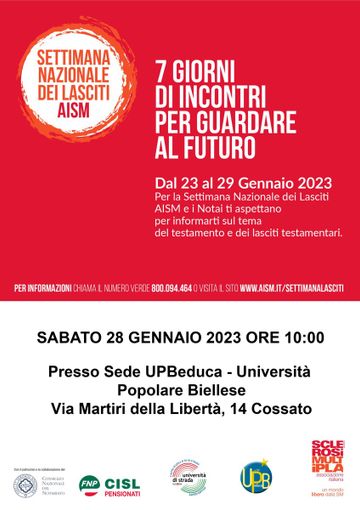 Settimana Nazionale dei lasciti AISM, un incontro di formazione a Cossato Settimana Nazionale dei lasciti AISM, un incontro di formazione a Cossato