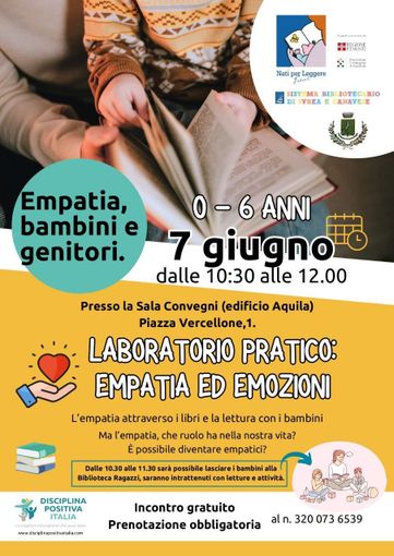 Cavaglià, "Empatia ed emozioni": venerdì 7 giugno il laboratorio per bambini.