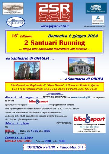 Domenica la 16a Edizione della 2 Santuari Running