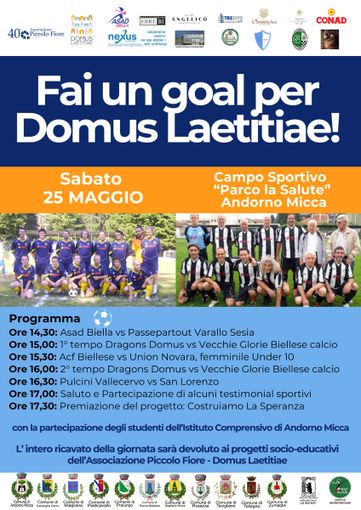 Andorno Micca, “Fai un goal per Domus Laetitiae”: la giornata di sport per la solidarietà.