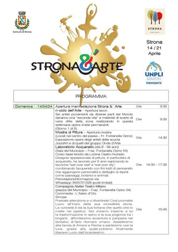 Strona & Arte: 8 giorni di mostre, laboratori e spettacoli. Strona & Arte: 8 giorni di mostre, laboratori e spettacoli.
