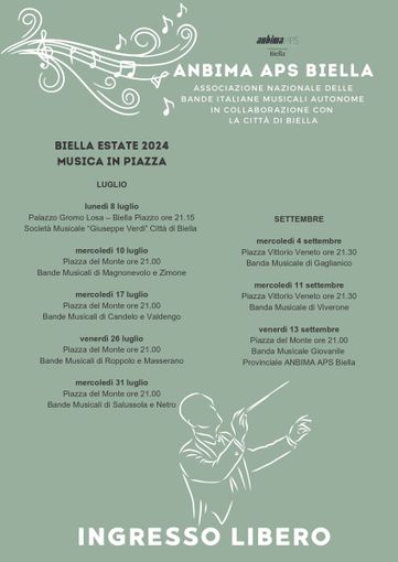 Biella Estate 2024: tutti gli appuntamenti di “Musica in Piazza”. Biella Estate 2024: tutti gli appuntamenti di “Musica in Piazza”.