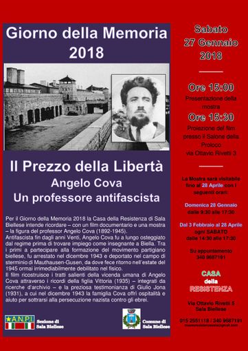 Giorno della memoria, a Sala Biellese mostra e docufilm su Angelo Cova