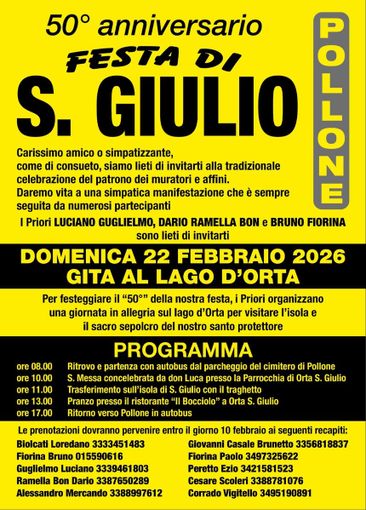 Pollone, 50° anniversario della Festa di San Giulio con una gita sul lago d’Orta