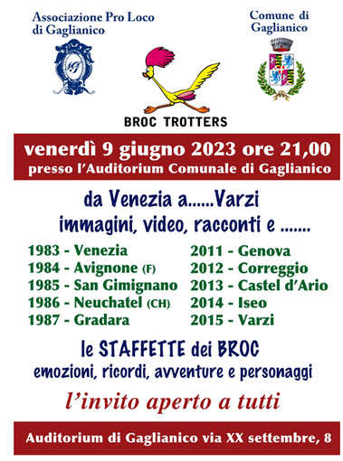 "Da Venezia a Varzi...Le staffette dei Broc", a Gaglianico