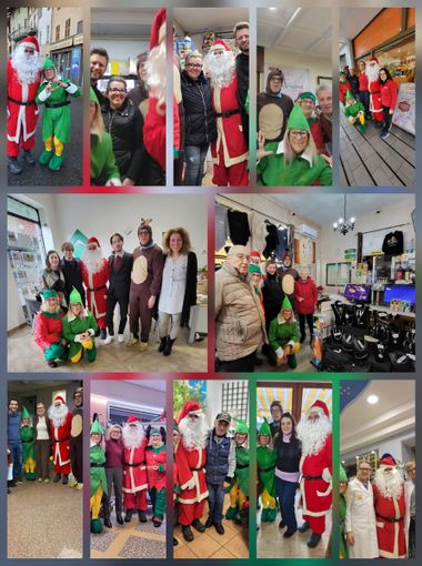 Babbo Natale e i folletti della Banca del Giocattolo portano gioia ai commercianti di Valle Mosso Babbo Natale e i folletti della Banca del Giocattolo portano gioia ai commercianti di Valle Mosso