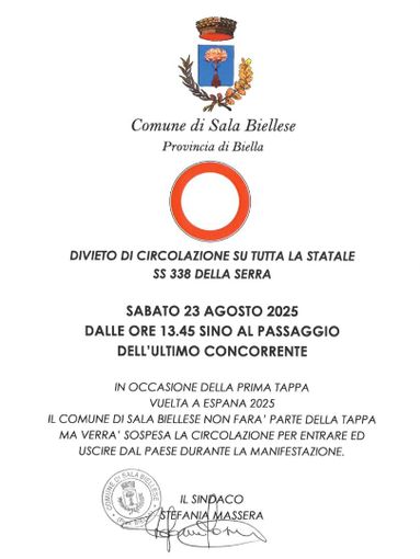 Vuelta a España, chiude al traffico la SS 338 della Serra