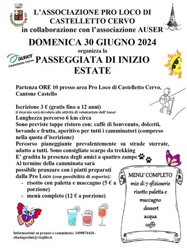 La passeggiata di inizio estate, l’evento organizzato dalla Pro Loco di Castelletto Cervo e AUSER.