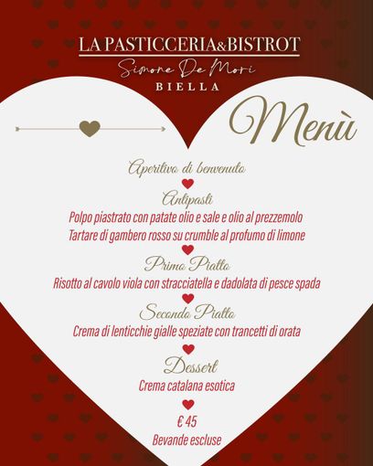 San Valentino, a Biella una cena romantica firmata Simone De Mori