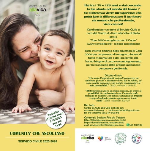 Servizio Civile a Biella: il Centro di Aiuto alla Vita cerca volontari. Servizio Civile a Biella: il Centro di Aiuto alla Vita cerca volontari.