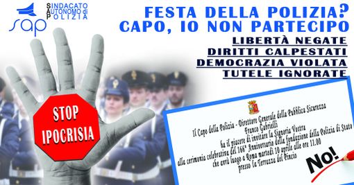 Il Sindacato Autonomo Sap non sarà alla Festa della Polizia Il Sindacato Autonomo Sap non sarà alla Festa della Polizia