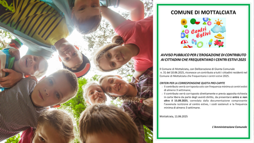 Mottalciata, centro estivo 2025: contributi economici ai cittadini