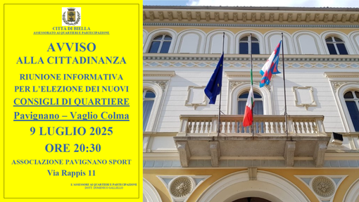 Biella, Consigli di Quartiere a Pavignano-Vaglio Colma: questa sera l'incontro.