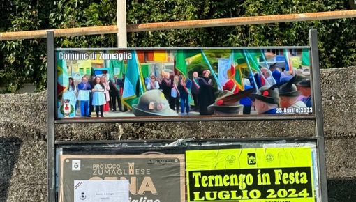 A Zumaglia un pannello che ricorda gli eventi degli ultimi anni - Foto Comune di Zumaglia