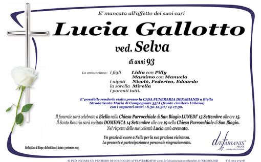 Lucia Gallotto, ved. Selva Lucia Gallotto, ved. Selva
