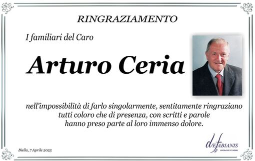 Arturo Ceria, ringraziamento