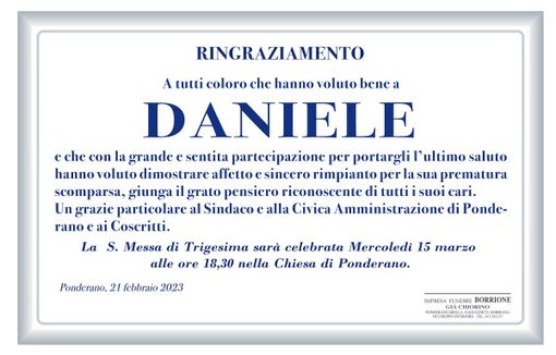 Daniele, ringraziamento