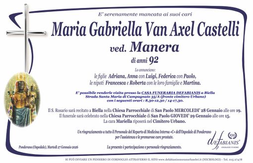 Maria Gabriella Van Axel Castelli, ved. Manera