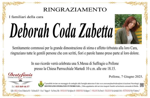 Deborah Coda Zabetta - Ringraziamento
