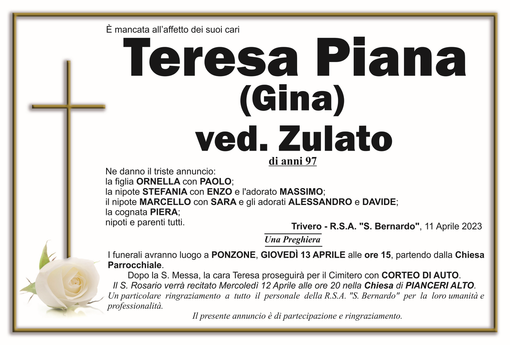 Teresa Piana (Gina), Ved. Zulato