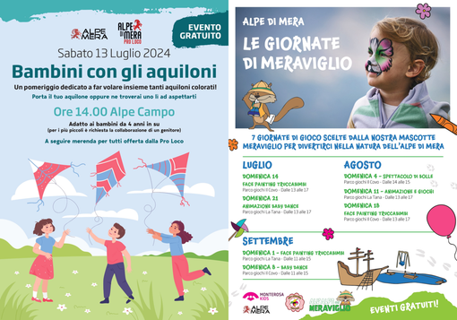 Alpe di Mera in festa: "Bambini con gli aquiloni" per volare con la fantasia. Alpe di Mera in festa: "Bambini con gli aquiloni" per volare con la fantasia.