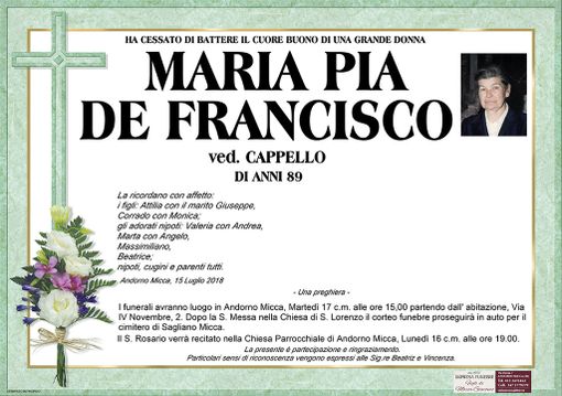 Maria Pia De Francisco Ved. Cappello