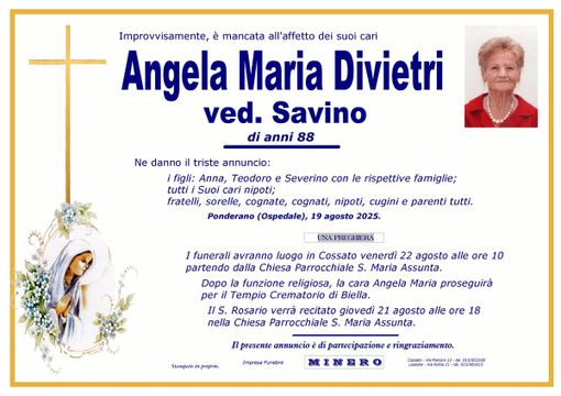 Angela Maria Divietri, in Savino Angela Maria Divietri, in Savino