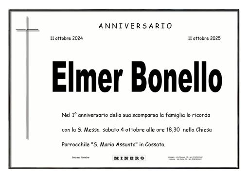 Elmer Bonello, anniversario