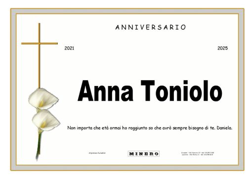 Anna Toniolo, anniversario Anna Toniolo, anniversario