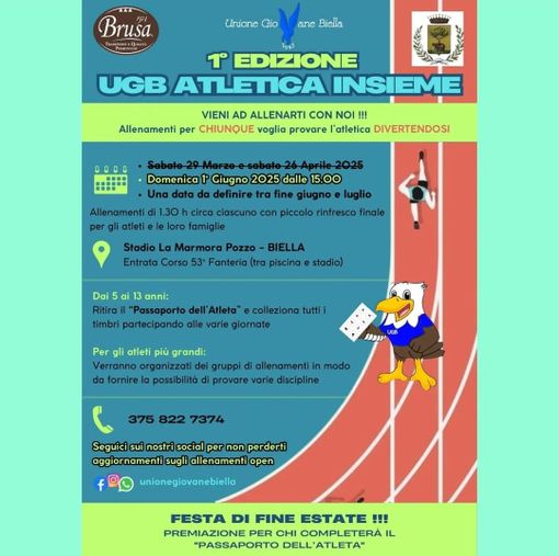 Biella corre insieme: parte la prima edizione di "UGB Atletica Insieme". Biella corre insieme: parte la prima edizione di "UGB Atletica Insieme".