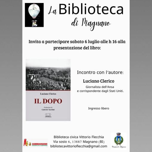 “Il Dopo”, a Magnano Luciano Clerico presenta il suo libro - Foto pagina FB Comune di Magnano