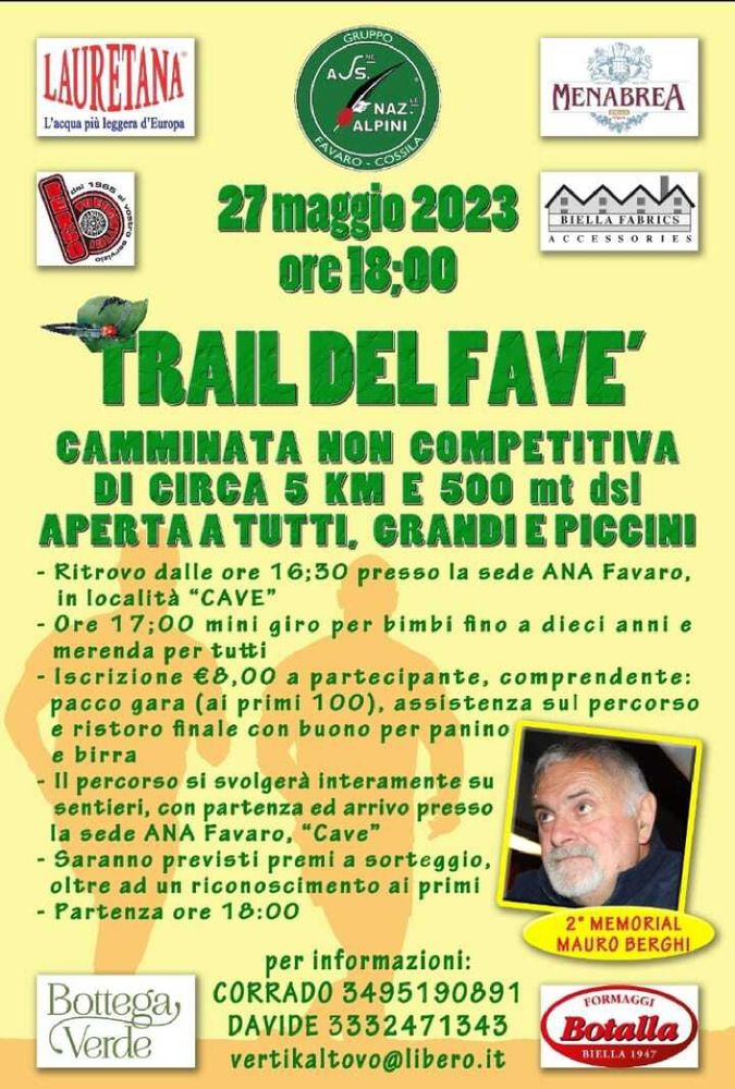 Trail del Favè, in calendario sabato 27 maggio Trail del Favè, in calendario sabato 27 maggio