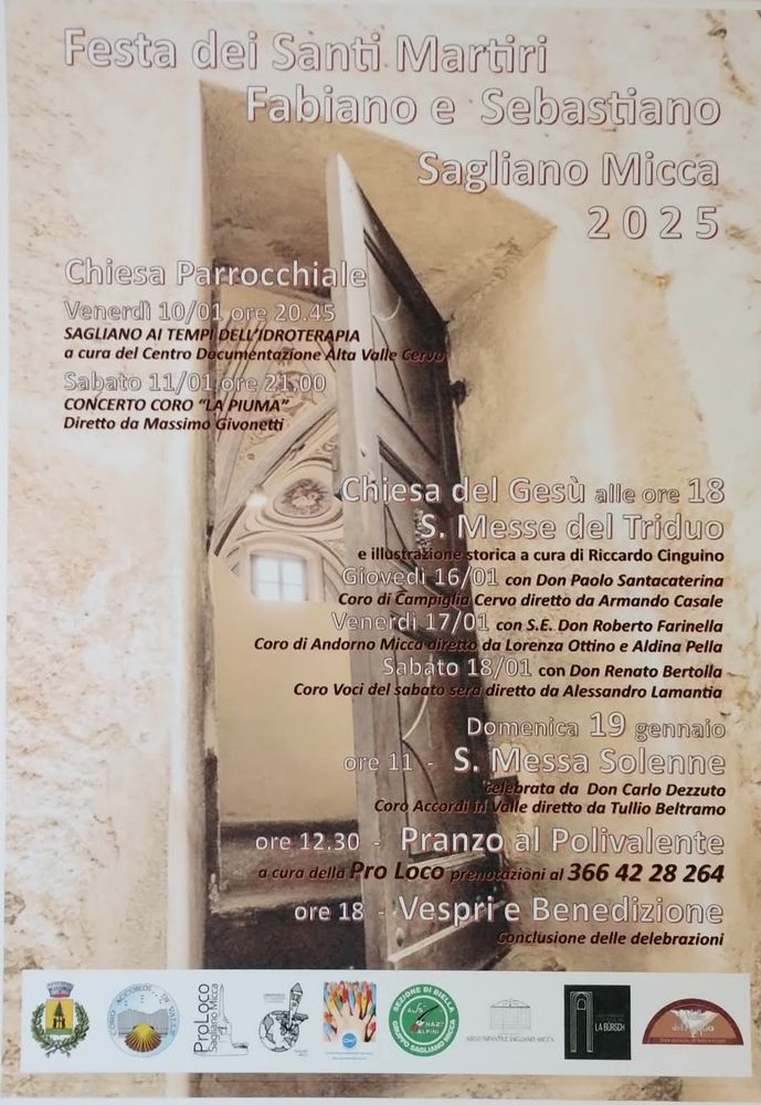 Sagliano Micca celebra i Santi Martiri Fabiano e Sebastiano. Sagliano Micca celebra i Santi Martiri Fabiano e Sebastiano.