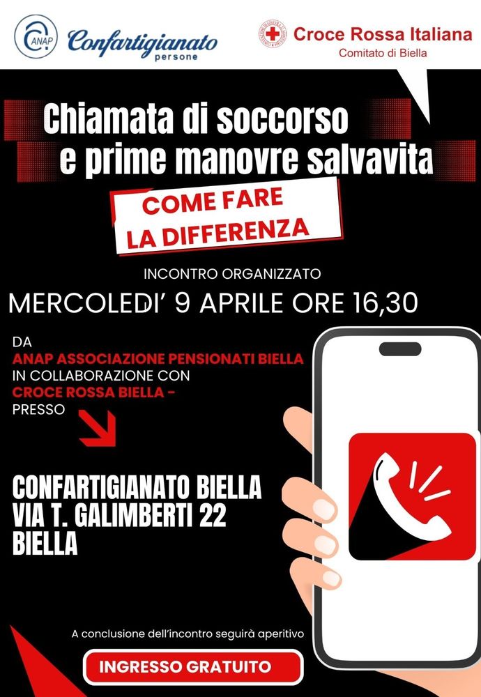 Chiamata di soccorso e manovre salvavita: oggi a Biella l'incontro gratuito. Chiamata di soccorso e manovre salvavita: oggi a Biella l'incontro gratuito.