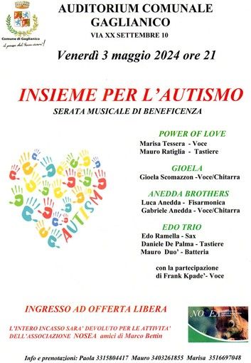 “Insieme per l’autismo”: a Gaglianico la serata musicale benefica.