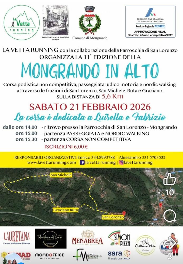 Ci si prepara a correre, sabato arriva l’11° edizione di Mongrando in Alto