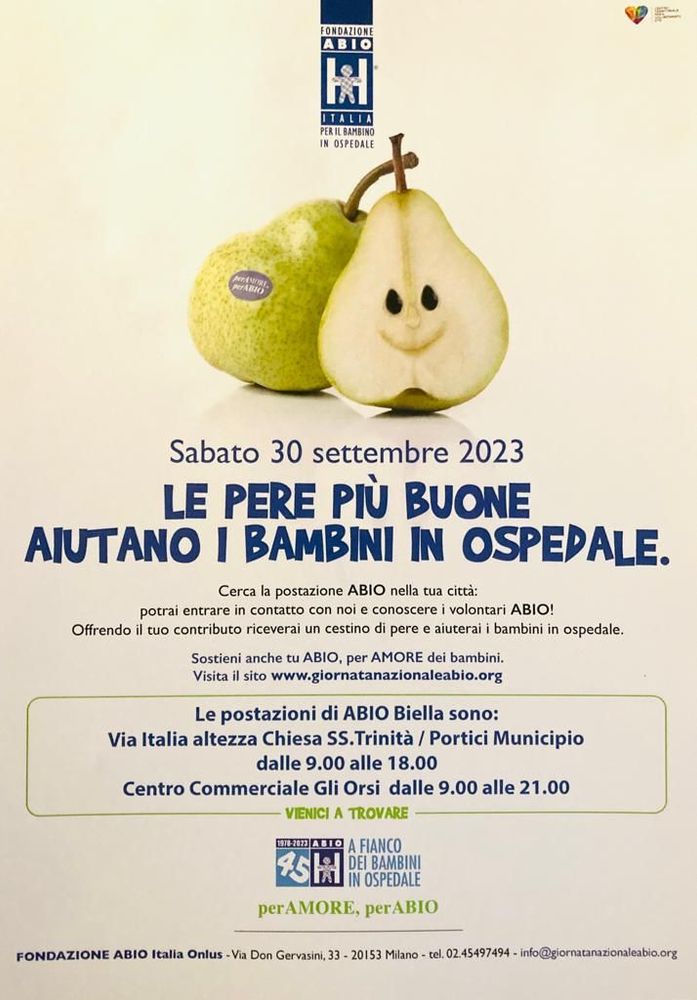 30 settembre giornata nazionale ABIO, a Biella il gazebo sarà in via Italia